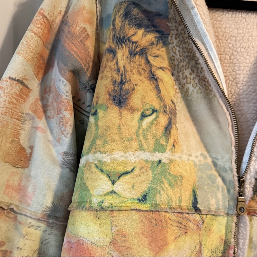 Vintage Alberto Makali Sherpa Lined Art Jacket Zip Front Multicolor S M - Picture 5 of 16